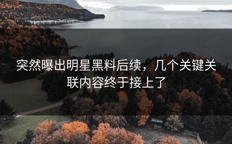 突然曝出明星黑料后续,几个关键关联内容终于接上了 突然曝出明星黑料后续,几个关键关联内容终于接上了
